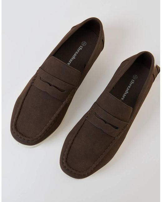 Threadbare Brown Faux Suede Penny Loafers for men