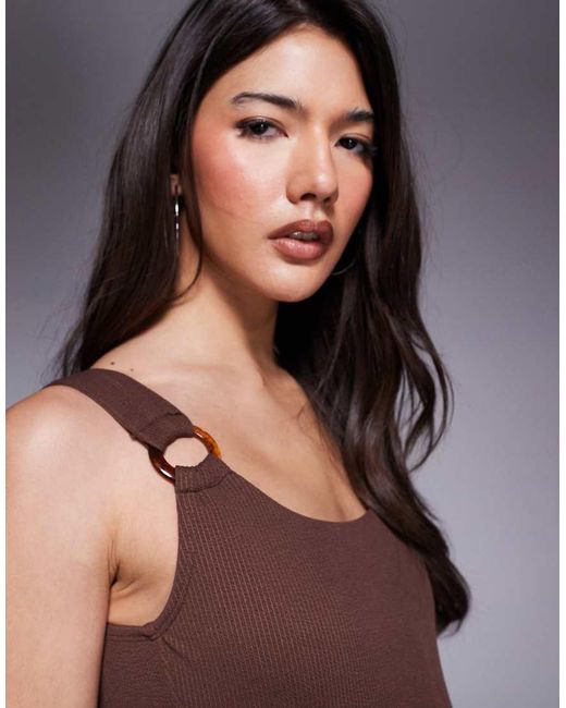 The Frolic Brown Exclusive Crinkle Resin Ring Strap Detail Scoop Neck Swimsuit