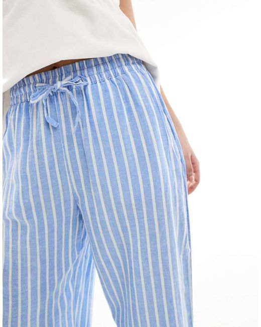 Vero Moda Broek Met Linnen, Trekkoord En Strepen in het Blue