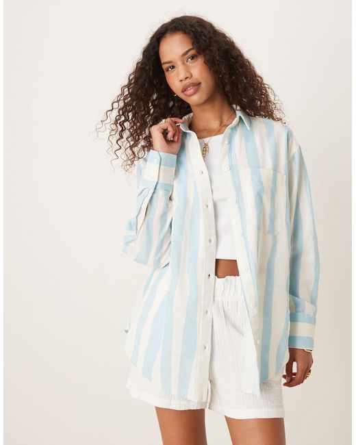 ASOS White – oversize-hemdbluse aus leinenmix mit verschwommenem streifenmuster