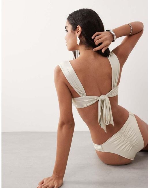 ASOS Brown Pearlescent Bikini Top With Shell Detail