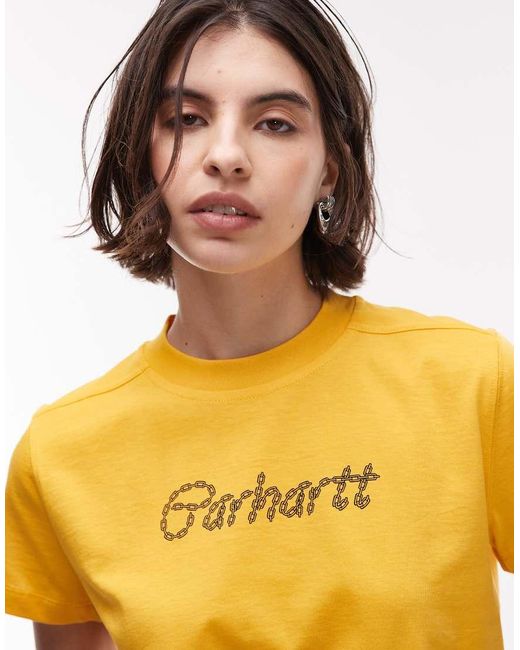 Carhartt T-Shirt Met Print Met Schakels Op De Achterkant in het Orange
