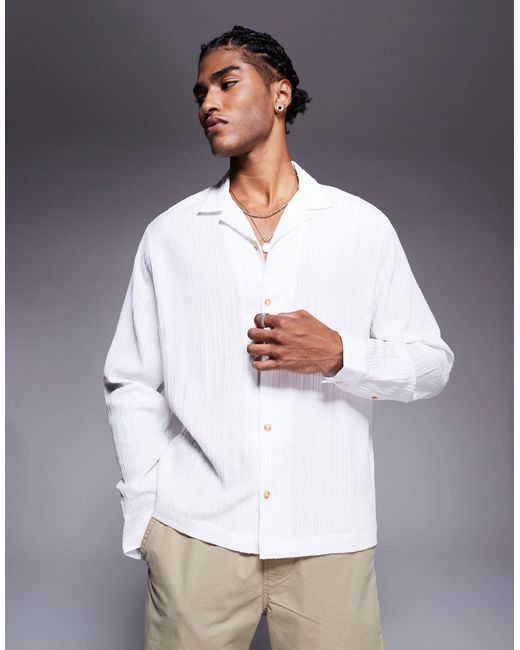 ASOS Gray Boxy Textured Revere Shirt for men