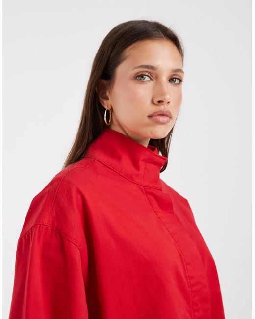 ASOS Red Funnel Neck Denim Jacket