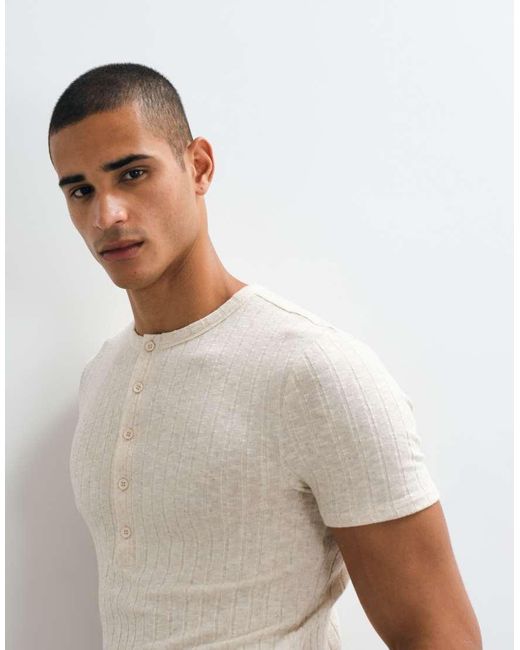 ASOS White Muscle Fit T-shirt With Henley for men