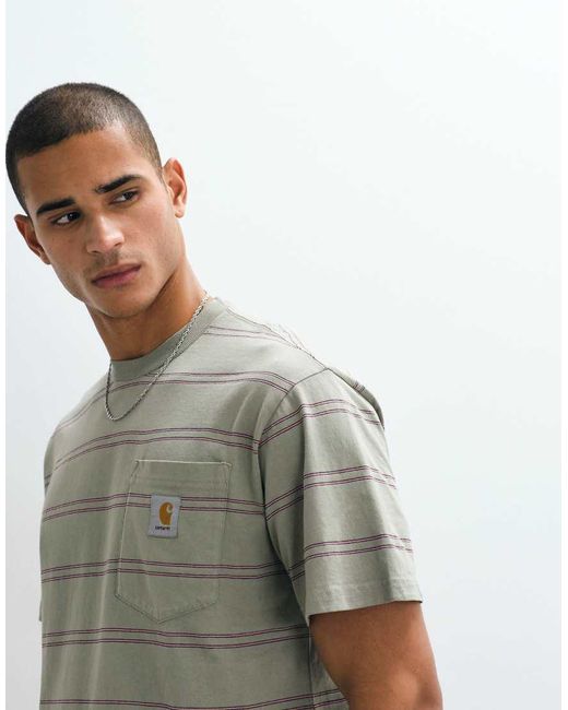 Carhartt Green Bert Stripe T-Shirt for men