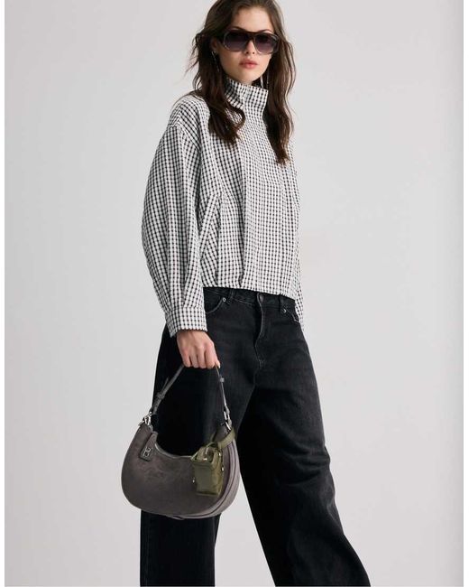 Stradivarius Gray Oversize Check Print Jacket