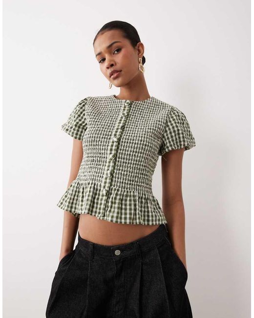Nobody's Child Gray Lana Puff Sleeve Shirred Bodice Top