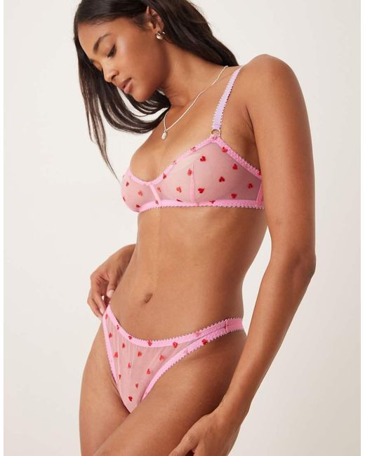 Dora Larsen Pink Priya Tulle Heart Embroidered Lingerie Thong