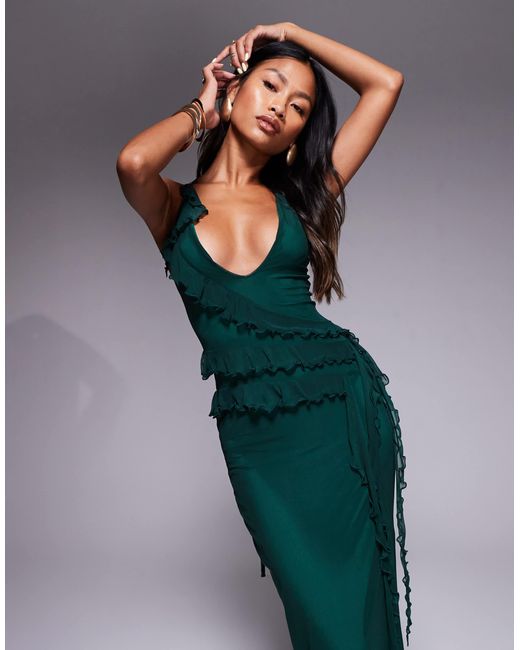 ASOS Blue Ruffle Maxi Dress With Tie Up Back