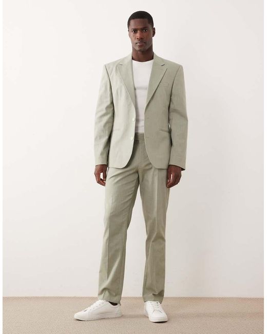 ASOS Natural 100% Cotton Linen Look Slim Suit Trousers for men