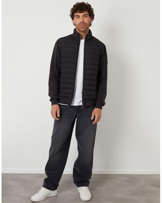 Threadbare Blue Quilted Hybrid Funnel Neck Jacket for men