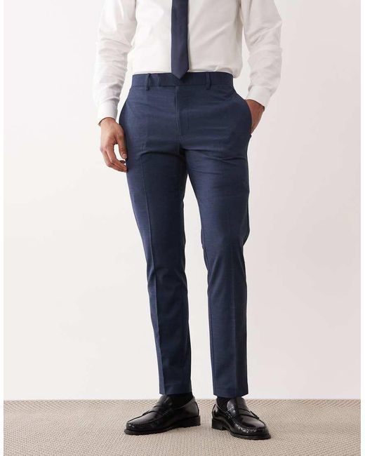 ASOS Blue Skinny Suit Trousers With Washable Wool for men