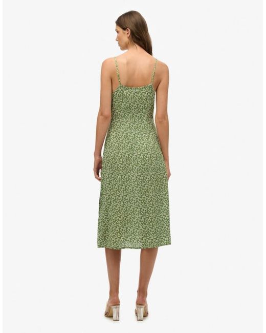 Superdry Green Printed Button-Up Cami Midi Dress