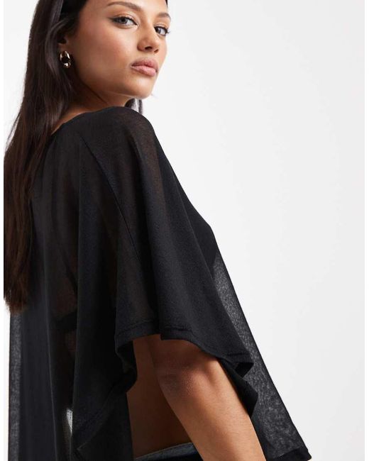 ASOS Black Knit-look Semi Sheer Slash Neck Cape Top
