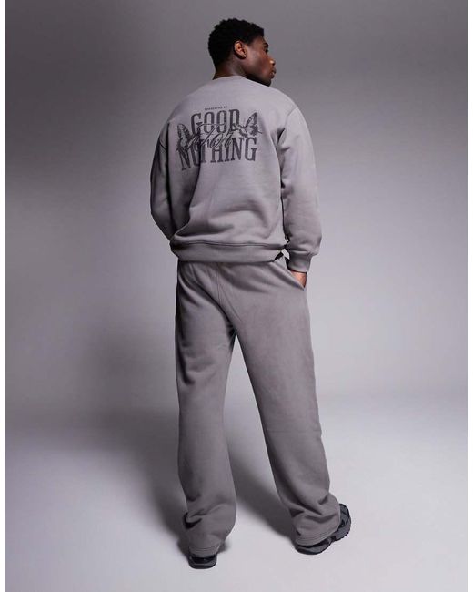 Good For Nothing Gray Co-Ord Sweatshirt With Back Print for men