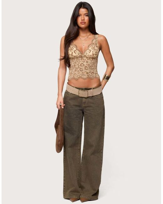 Edikted Brown Araura Velvet Floral Sheer Top