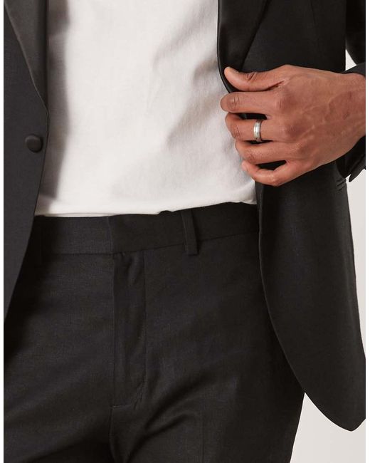 ASOS Black Linen Blend Slim Tuxedo Suit Trousers for men