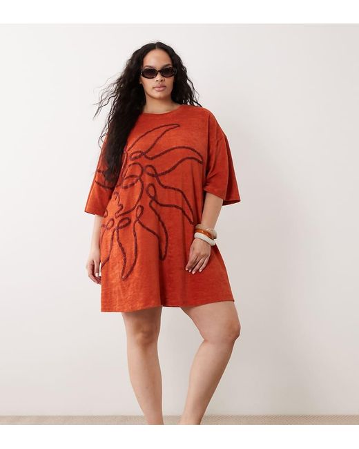 ASOS Red Asos Design Curve Sonny Beach Towelling Mini Sundress With Sun Embroidery