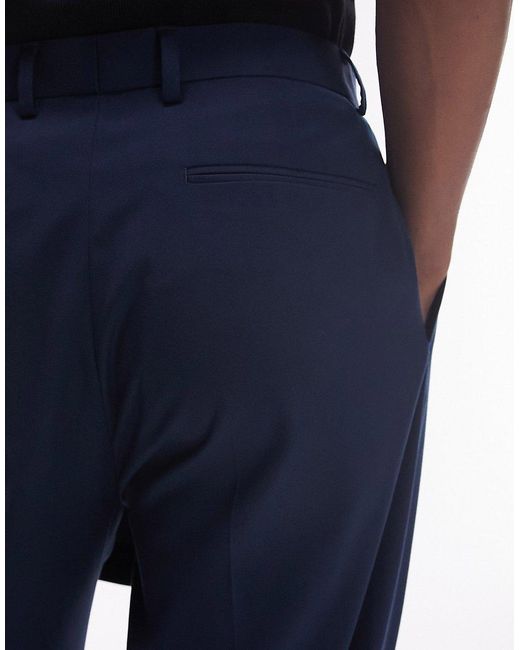 Topman Blue Straight Highwaist Relaxed Trousers for men