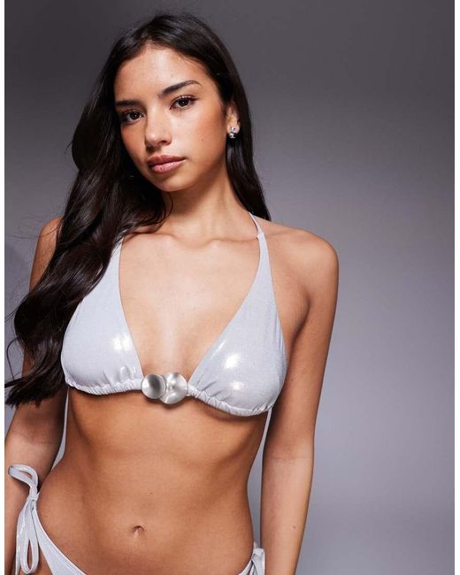 ASOS Blue Ori Metallic Triangle Bikini Top With Molten Hardware