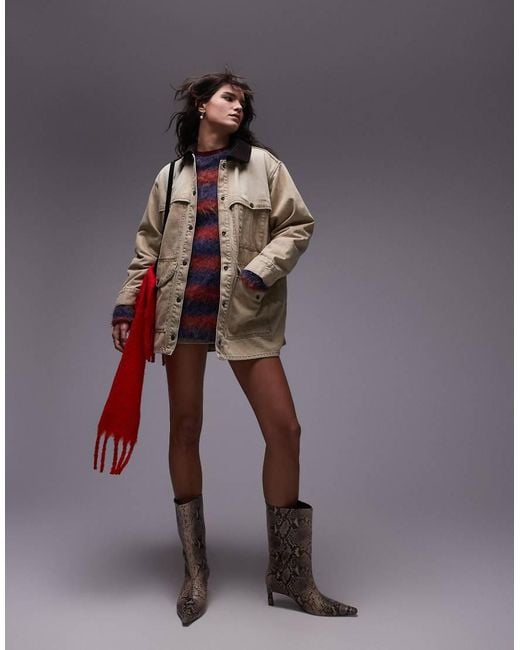 TOPSHOP Natural Denim Barn Jacket With Cord Collar