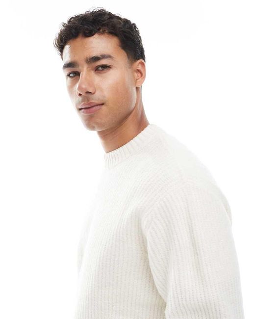 Jack & Jones White Oversize Thick Ribbed Jumper for men