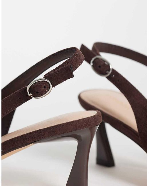 London Rebel Brown Eliza Faux Suede Sling Back Kitten Heels