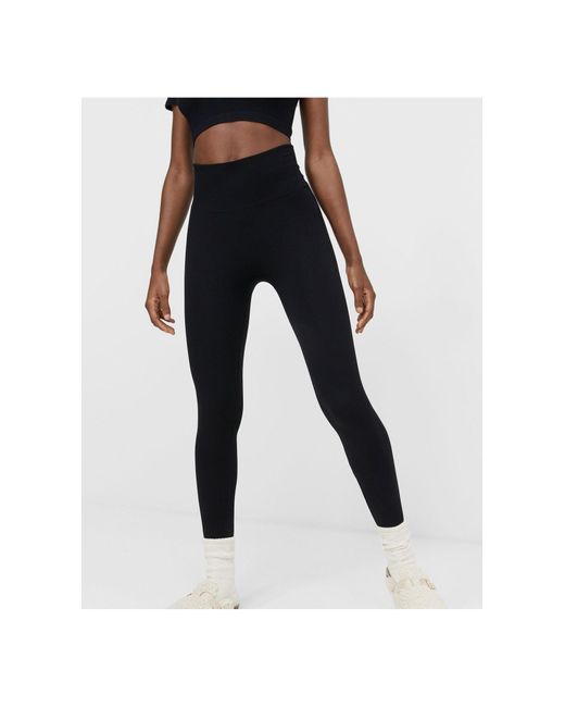Stradivarius Synthetic Seamless Ribbed leggings in Black - Lyst