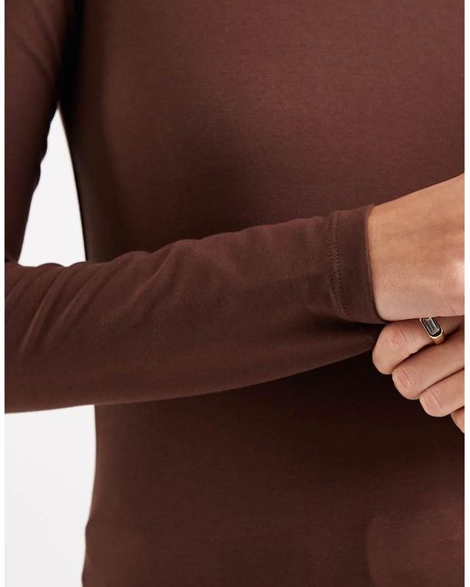 ASOS Brown Cotton Elastane Long Sleeve Crew Neck Tee