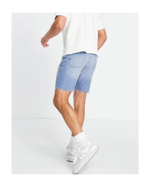 TOPMAN Slim Denim Shorts in Blue for 