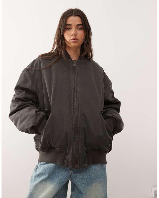 Weekday Oversized Gewatteerd Bomberjack in het Gray