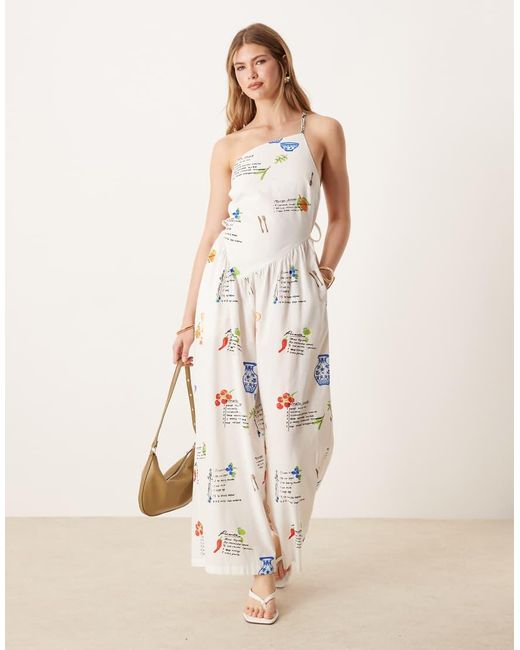 ASOS Natural One Shoulder Open Back Linen Jumpsuit