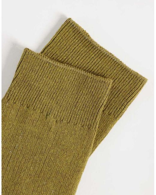 SELECTED Green Ribbed Crew Socks for men