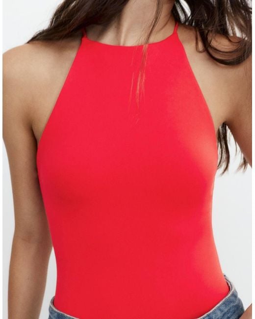 Pull&Bear Red Halter Strappy Bodysuit