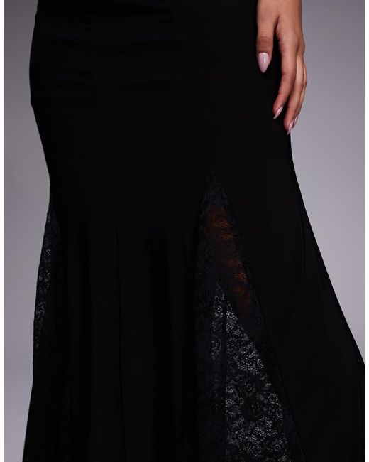 Fashionkilla Black Exclusive Slinky Lace Goget Detail Low Back Cami Maxi Dress