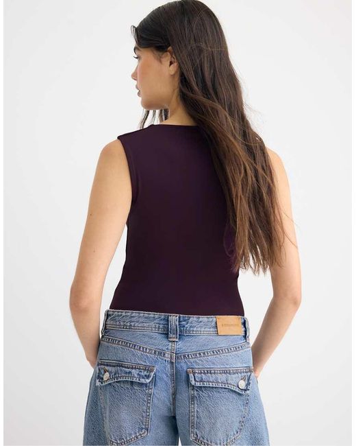 Stradivarius Blue Polyamide Square Neckline Bodysuit