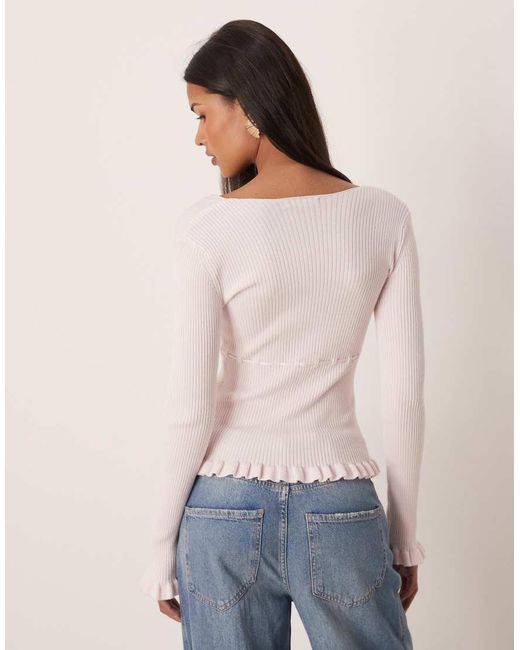 Gina Tricot White Long Sleeve Knit Frill Top