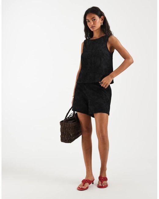 Pieces Black Tie Back Sleeveless Broderie Top