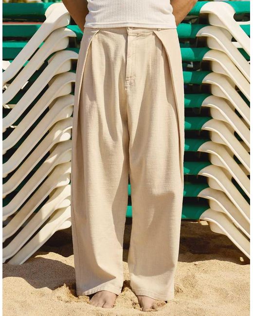 Bershka Metallic Barrel Leg Pleated Trousers for men