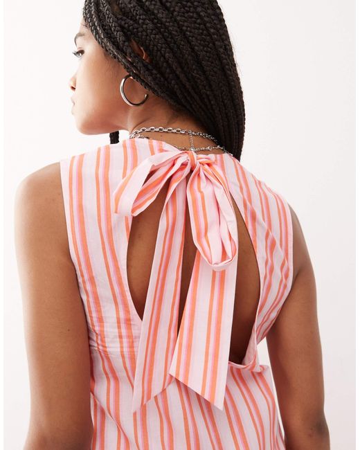 Reclaimed (vintage) Pink Midi Smock Dress With Waist Ruffle Detail