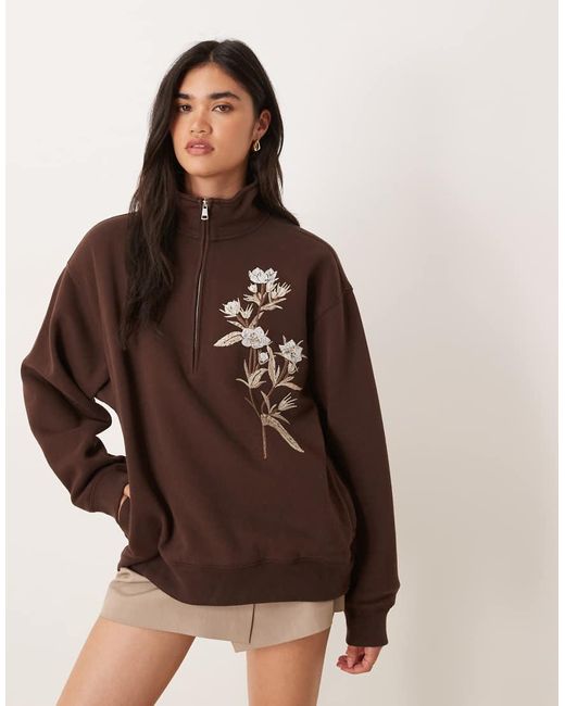 Abercrombie & Fitch Brown Quarter Zip Motif Sweatshirt