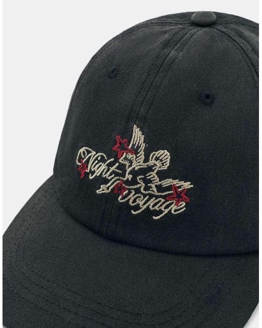 Pull&Bear Black Embroidered Cap for men