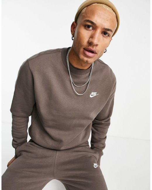 Nike Club Crew Neck Sweatshirt in Brown for Men | Lyst