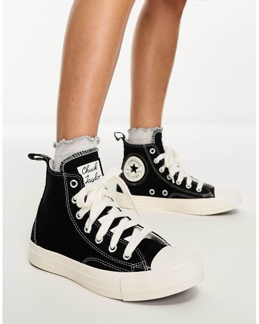 Converse Black Chuck Taylor All Star Hi Trainers With Chunky Patch And Laces