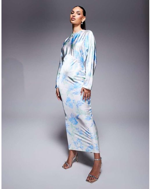 ASOS Satijnen Maxi Jurk Met Vleermuismouwen in het Blue