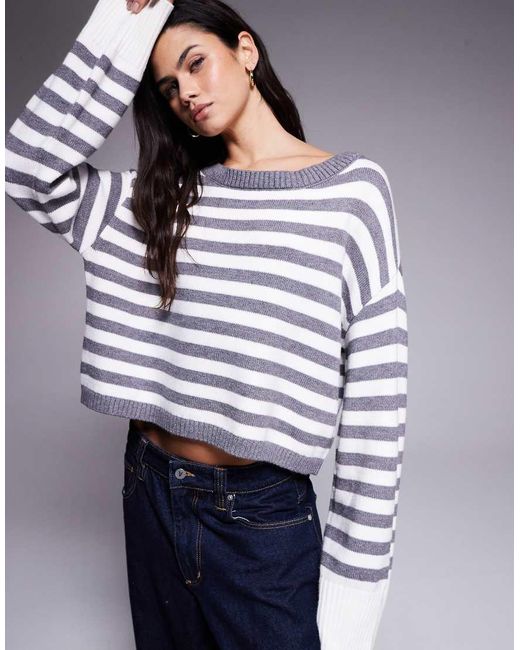 Edikted Blue Saphi Striped Oversized Sweater