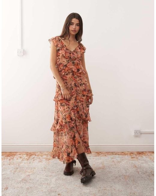 Reclaimed Vintage Pink Midi Dress With Asymmetric Hem And Ruffles