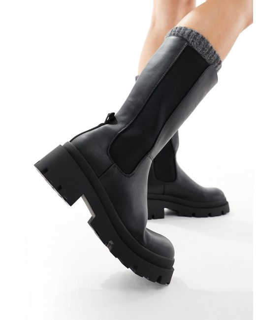 ONLY Black Faux Leather Chunky Boots