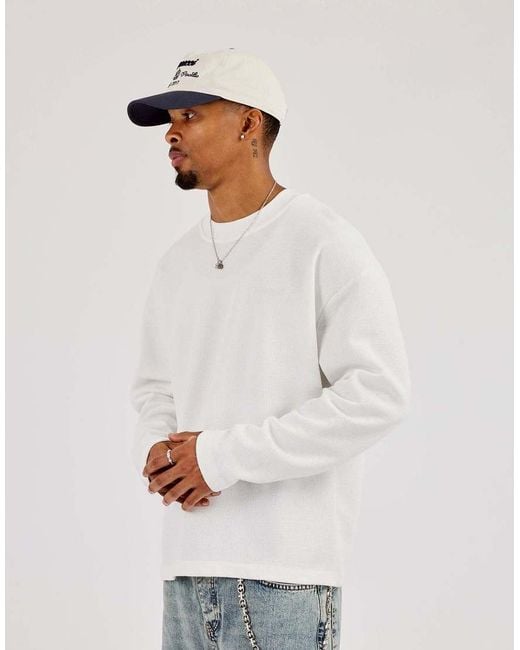 CERNUCCI White Long Sleeve Waffle Embroidered Boxy T-Shirt for men